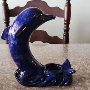 Navy Dolphin Ceramic Candle Holder